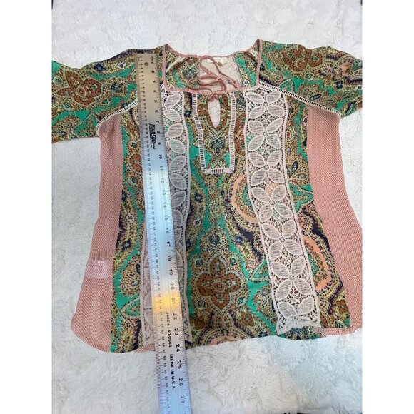 Anthropologie Meadow Rue Small Paisley Crochet Lace Peasant Top Blouse Green - Picture 10 of 10